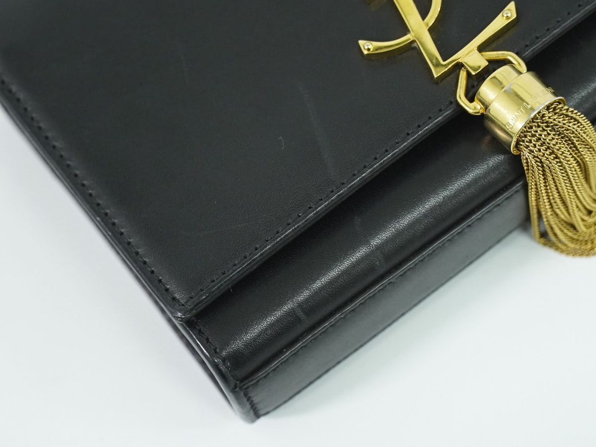 Saint Laurent YSL Kate Tassel Chain Shoulder Bag Pochette Leather Black — view 7