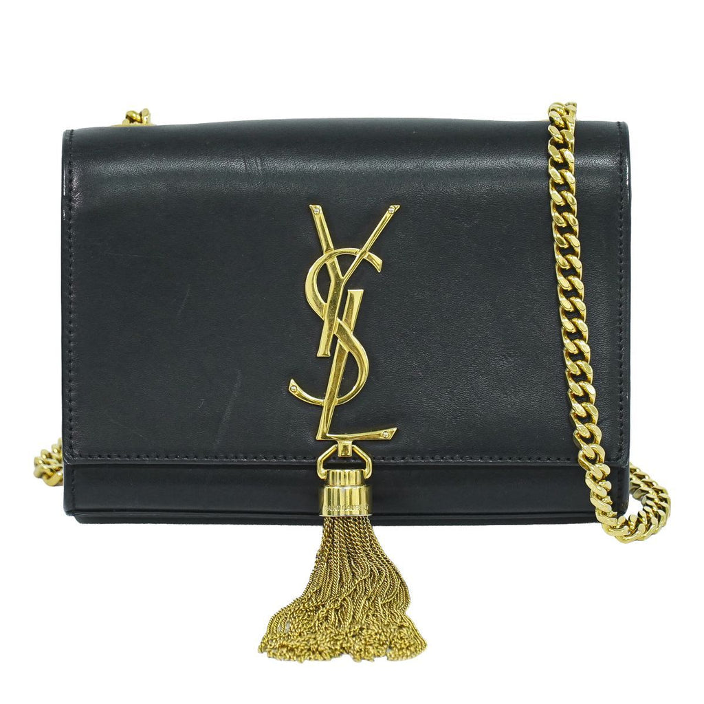 Saint Laurent YSL Kate Tassel Chain Shoulder Bag Pochette Leather Black