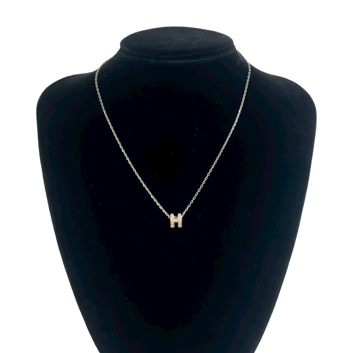 Hermes Mini Pop H Necklace Metal Pendant Choker Silver Beige — view 2