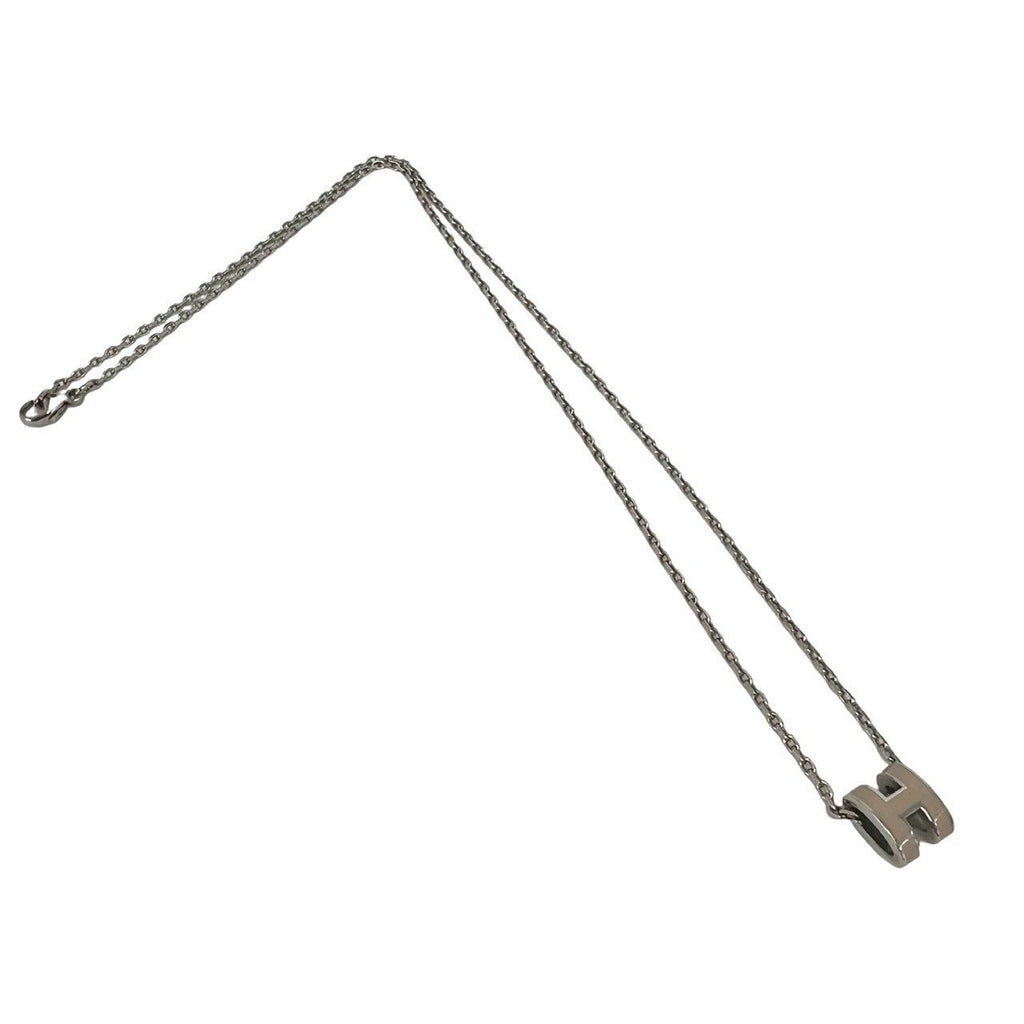Hermes Mini Pop H Necklace Metal Pendant Choker Silver Beige — view 5