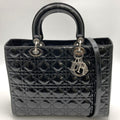 Dior Lady Dior Large 2-Way Shoulder Bag Enamel Patent Leather Black