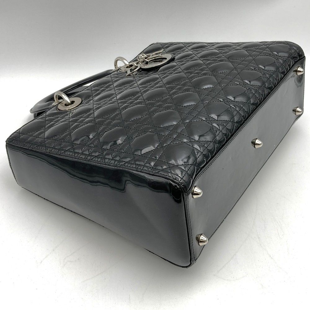 Dior Lady Dior Large 2-Way Shoulder Bag Enamel Patent Leather Black — view 3