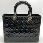 Dior Lady Dior Large 2-Way Shoulder Bag Enamel Patent Leather Black — view 4