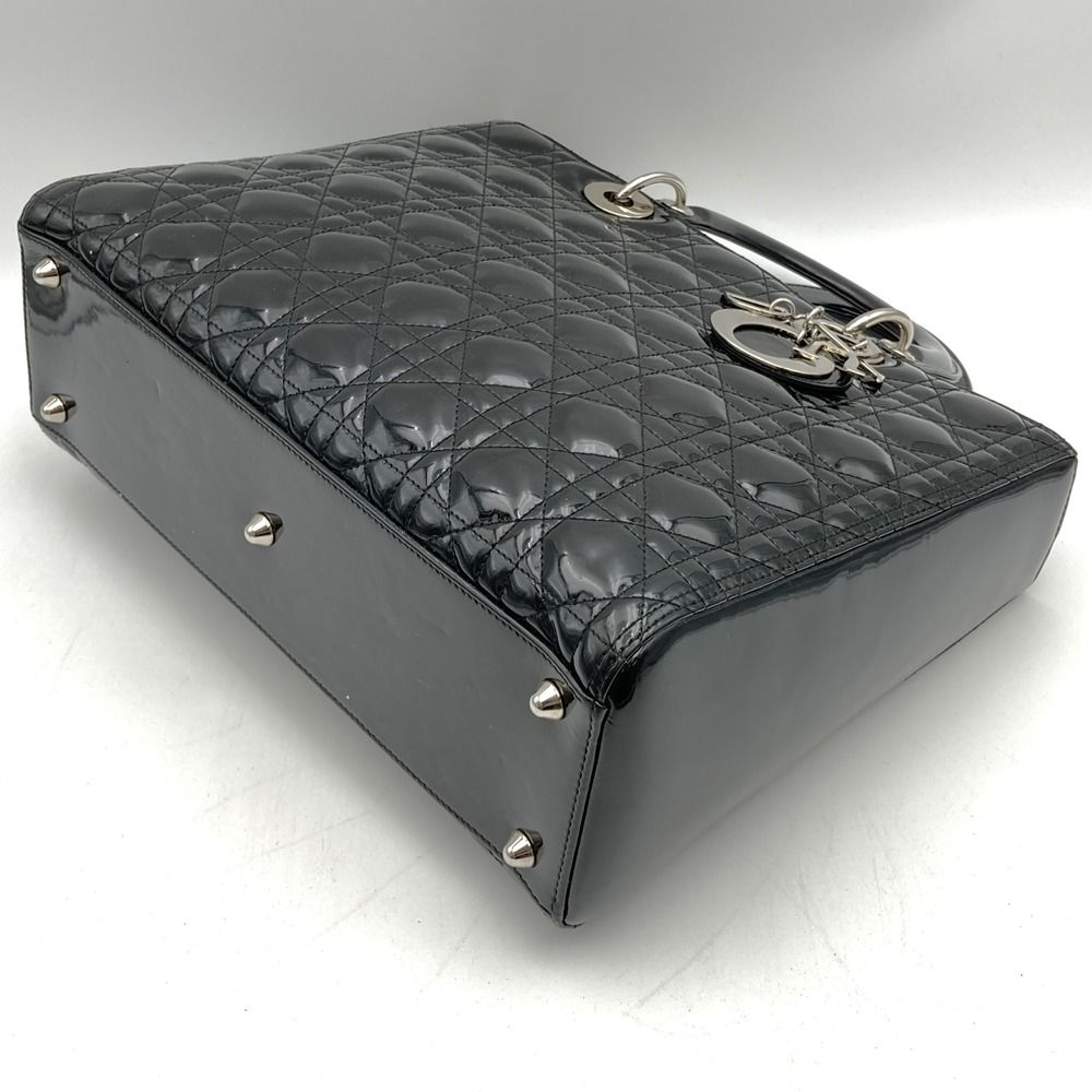 Dior Lady Dior Large 2-Way Shoulder Bag Enamel Patent Leather Black — view 2