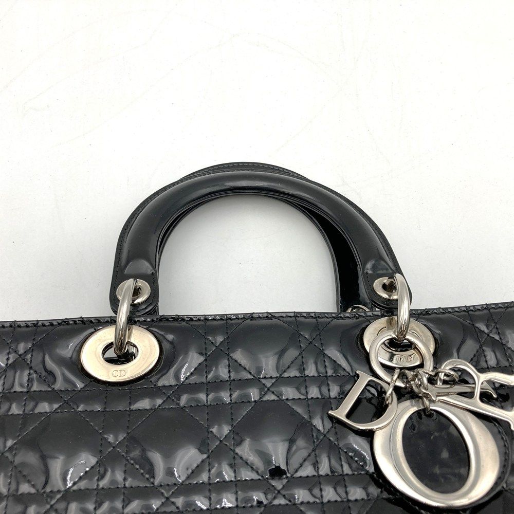 Dior Lady Dior Large 2-Way Shoulder Bag Enamel Patent Leather Black — view 5
