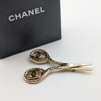 Chanel Brooch CC Logo Scissors Gold Rhinestone