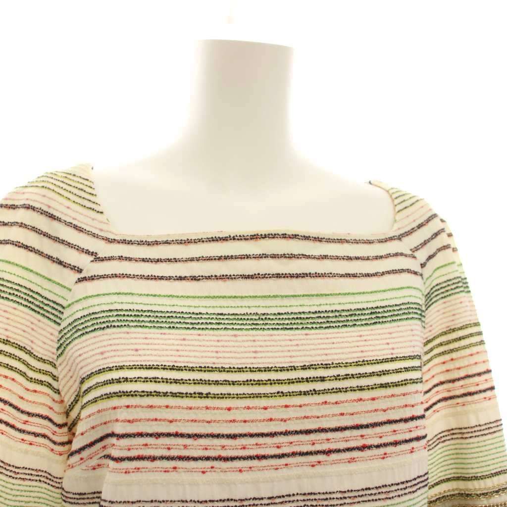 Chanel Dress Knee Length Half Sleeve Border Pattern Wool Nylon 36 White — view 5