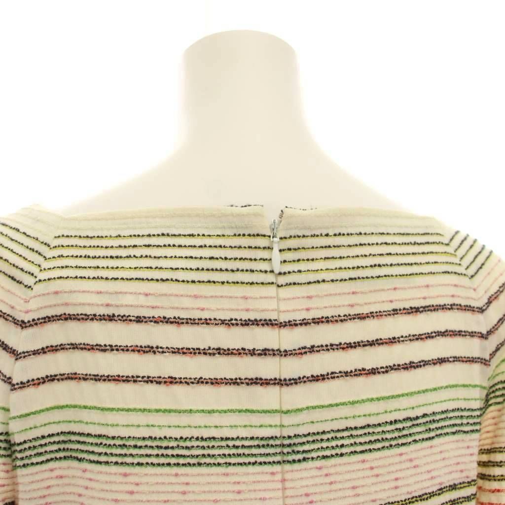Chanel Dress Knee Length Half Sleeve Border Pattern Wool Nylon 36 White — view 7