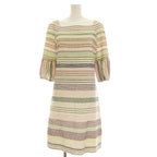 Chanel Dress Knee Length Half Sleeve Border Pattern Wool Nylon 36 White