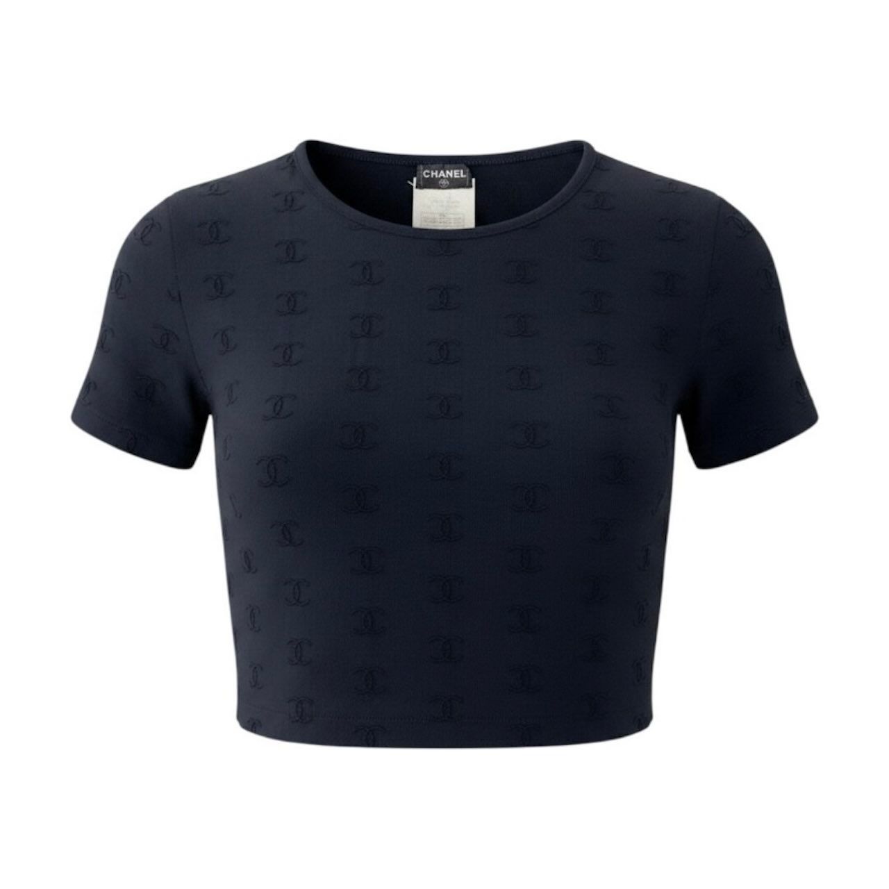 Chanel Vintage CC Logo Cropped T Tight Top Black