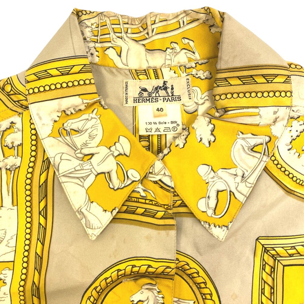 Hermes Carriage Pattern Long Sleeve T-Shirt Beige — view 2