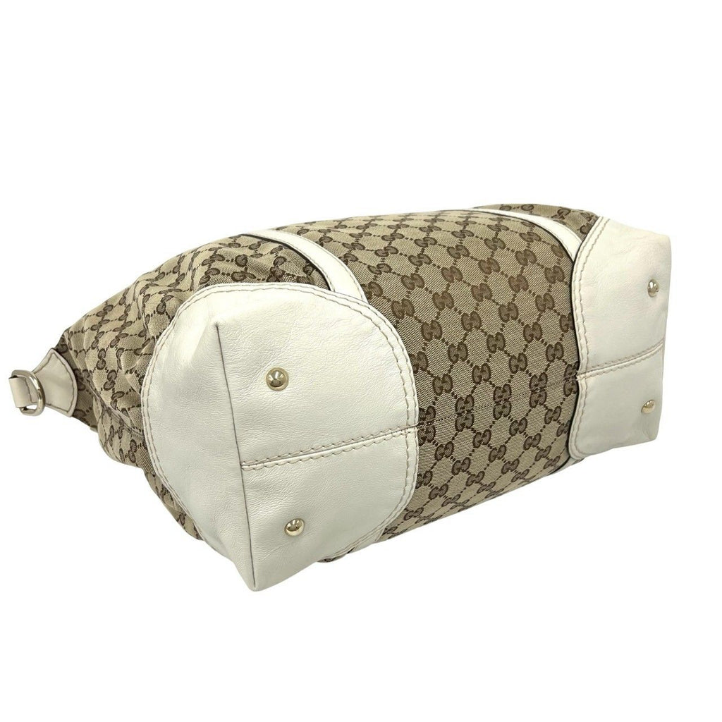 Gucci GG Pattern Horseshoe Canvas Leather Boston Bag Brown White — view 7