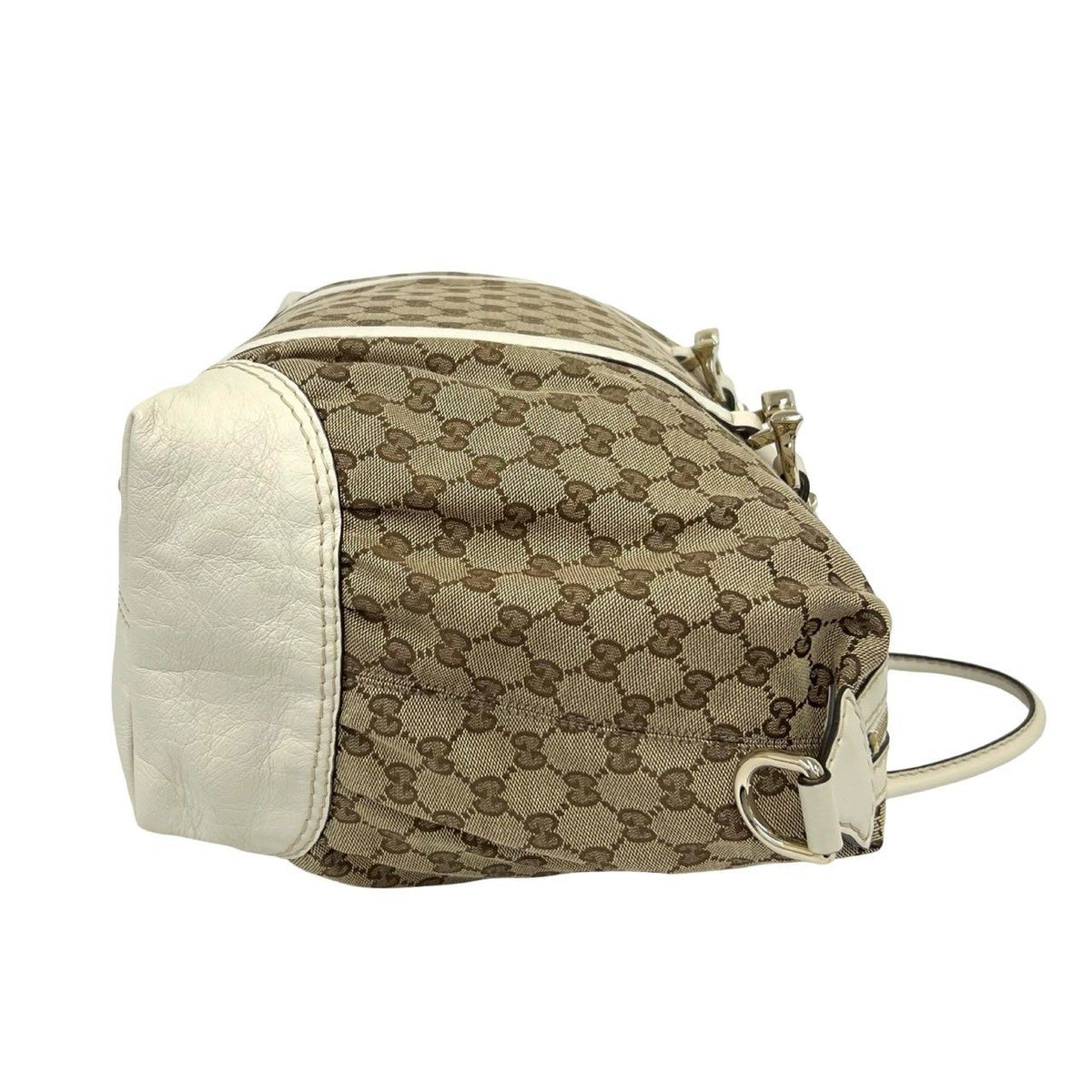 Gucci GG Pattern Horseshoe Canvas Leather Boston Bag Brown White — view 6