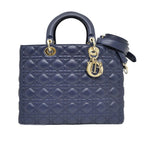 Dior Lady Dior Large Cannage Navy Gold Tote Bag