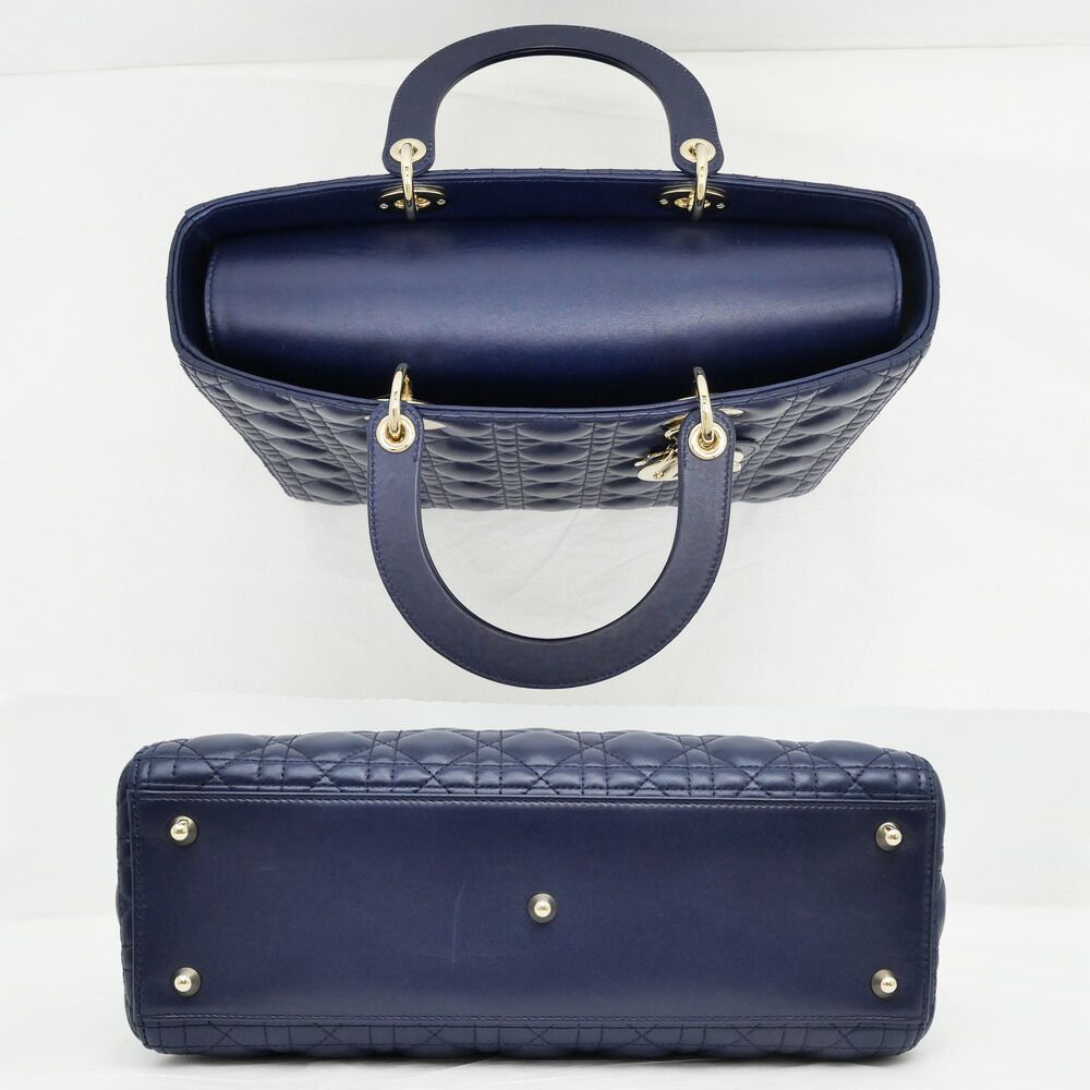 Dior Lady Dior Large Cannage Navy Gold Tote Bag — view 4