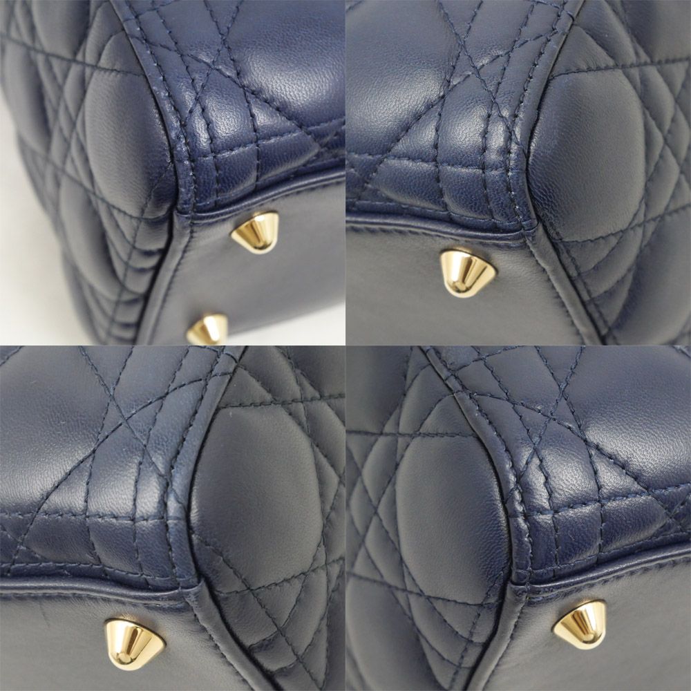 Dior Lady Dior Large Cannage Navy Gold Tote Bag — view 7