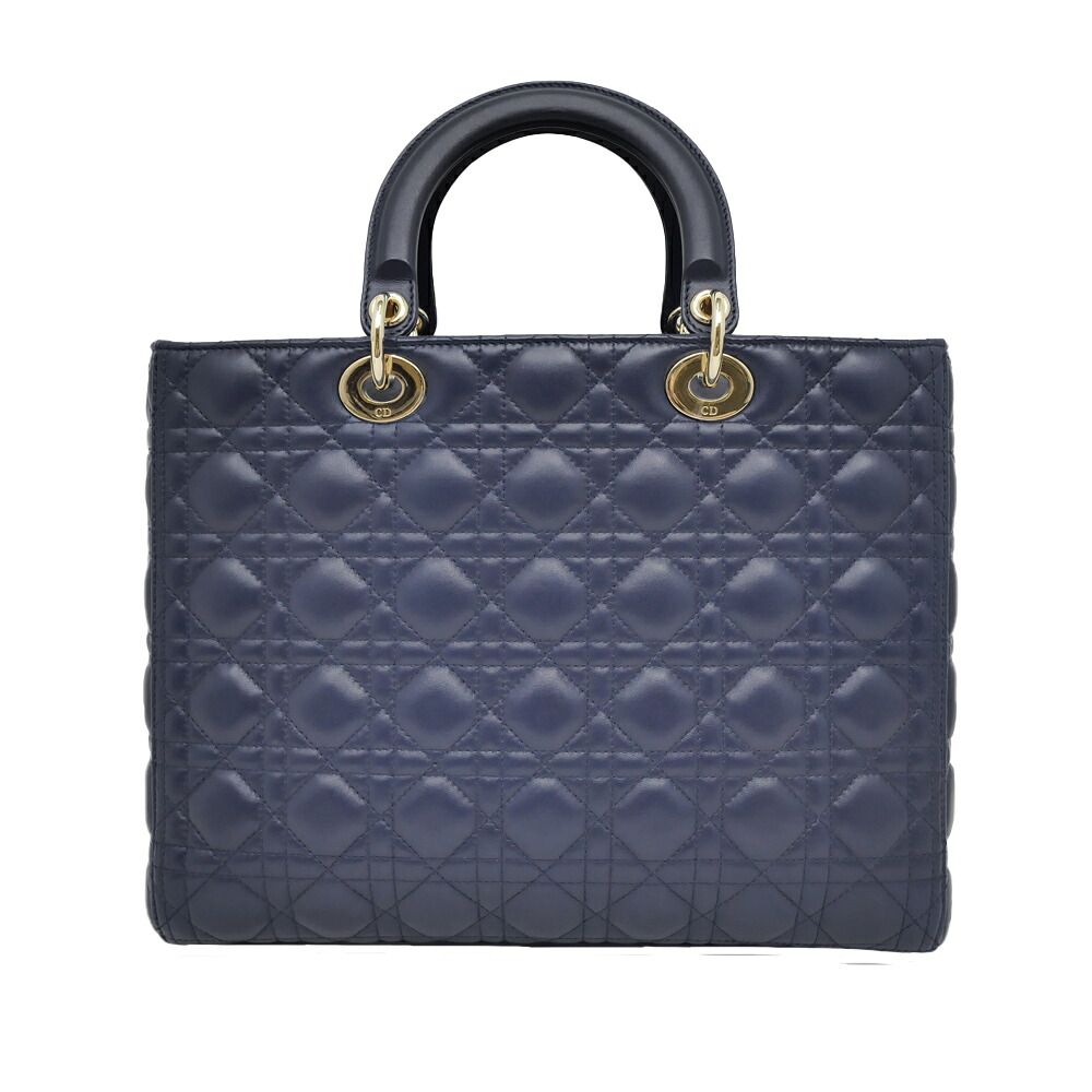 Dior Lady Dior Large Cannage Navy Gold Tote Bag — view 2