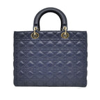 Dior Lady Dior Large Cannage Navy Gold Tote Bag — view 2