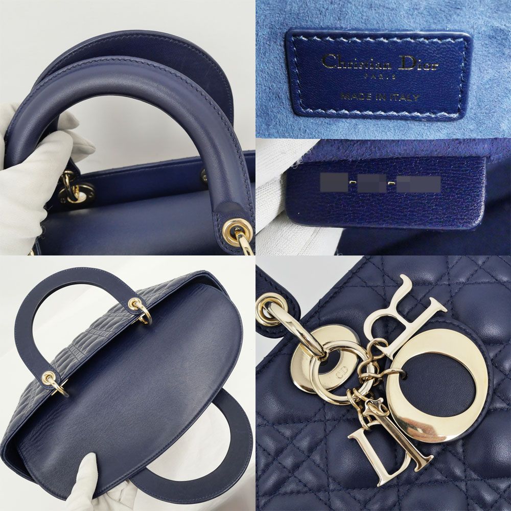 Dior Lady Dior Large Cannage Navy Gold Tote Bag — view 6