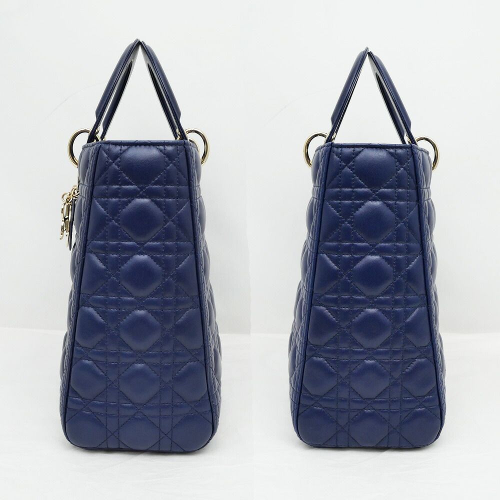 Dior Lady Dior Large Cannage Navy Gold Tote Bag — view 3