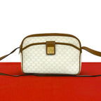 Celine Vintage Logo Ring Macadam Pattern Leather Shoulder Bag Pochette White