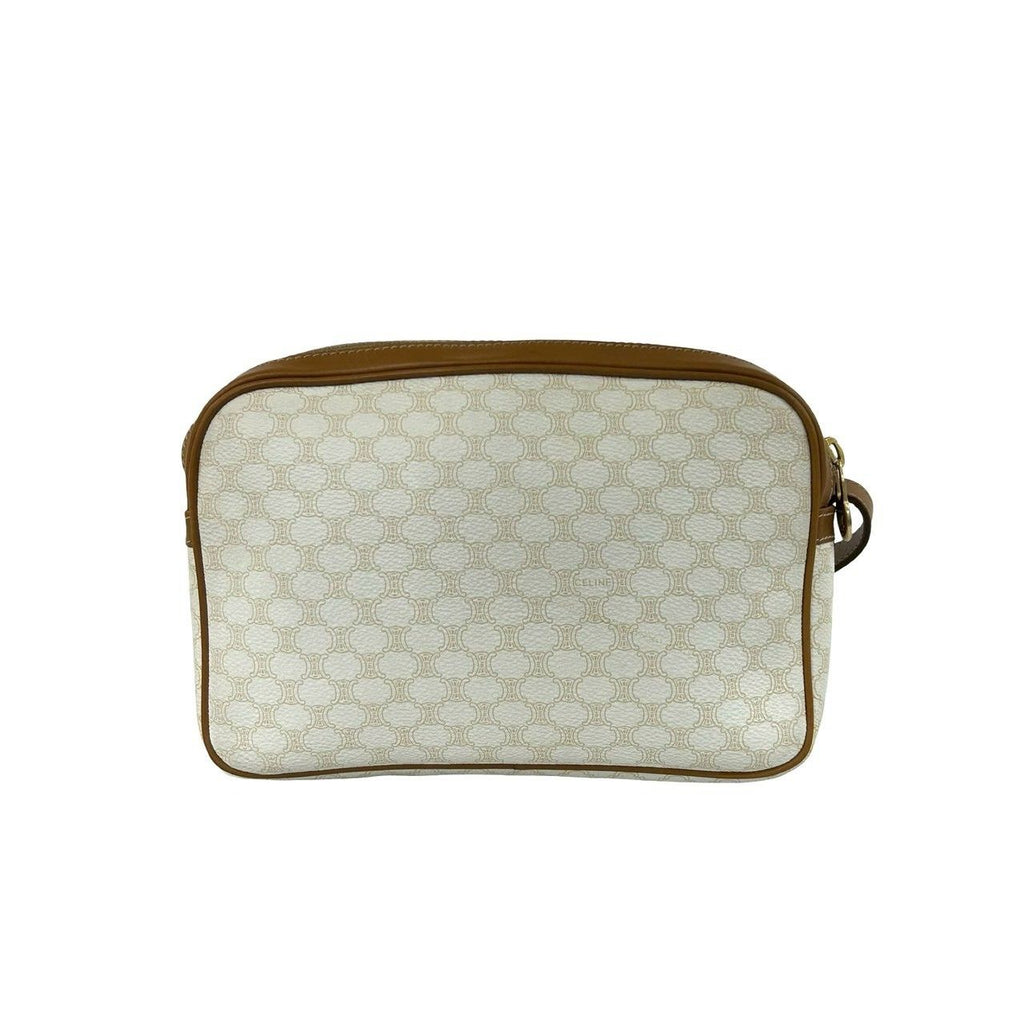 Celine Vintage Logo Ring Macadam Pattern Leather Shoulder Bag Pochette White — view 3