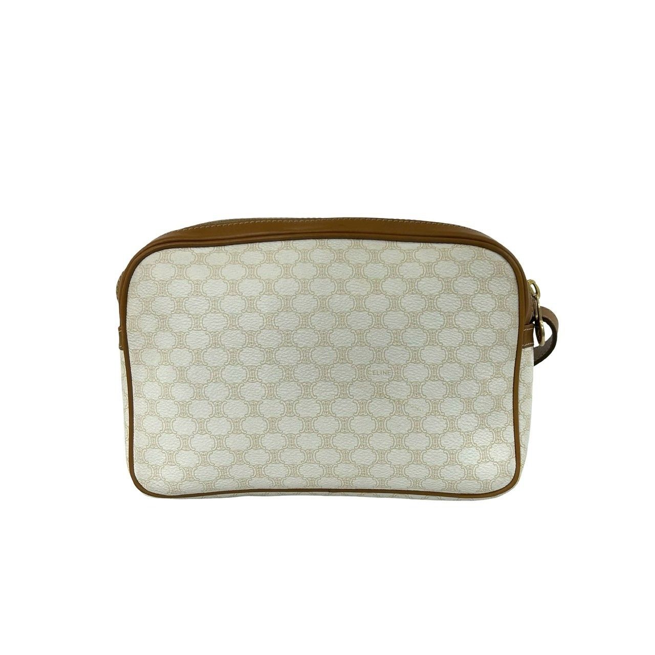 Celine Vintage Logo Ring Macadam Pattern Leather Shoulder Bag Pochette White — view 3