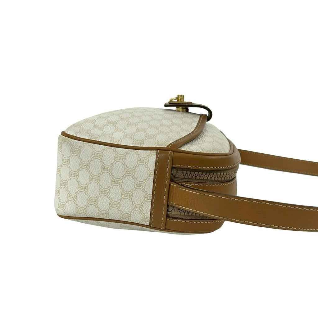 Celine Vintage Logo Ring Macadam Pattern Leather Shoulder Bag Pochette White — view 6