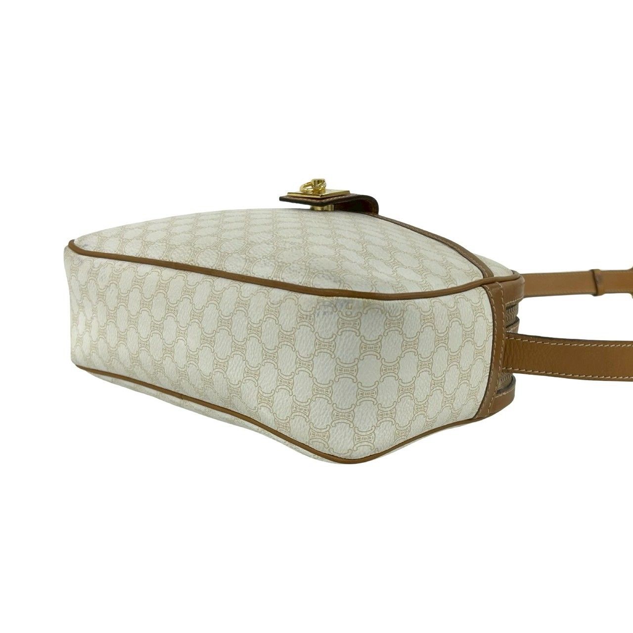 Celine Vintage Logo Ring Macadam Pattern Leather Shoulder Bag Pochette White — view 8