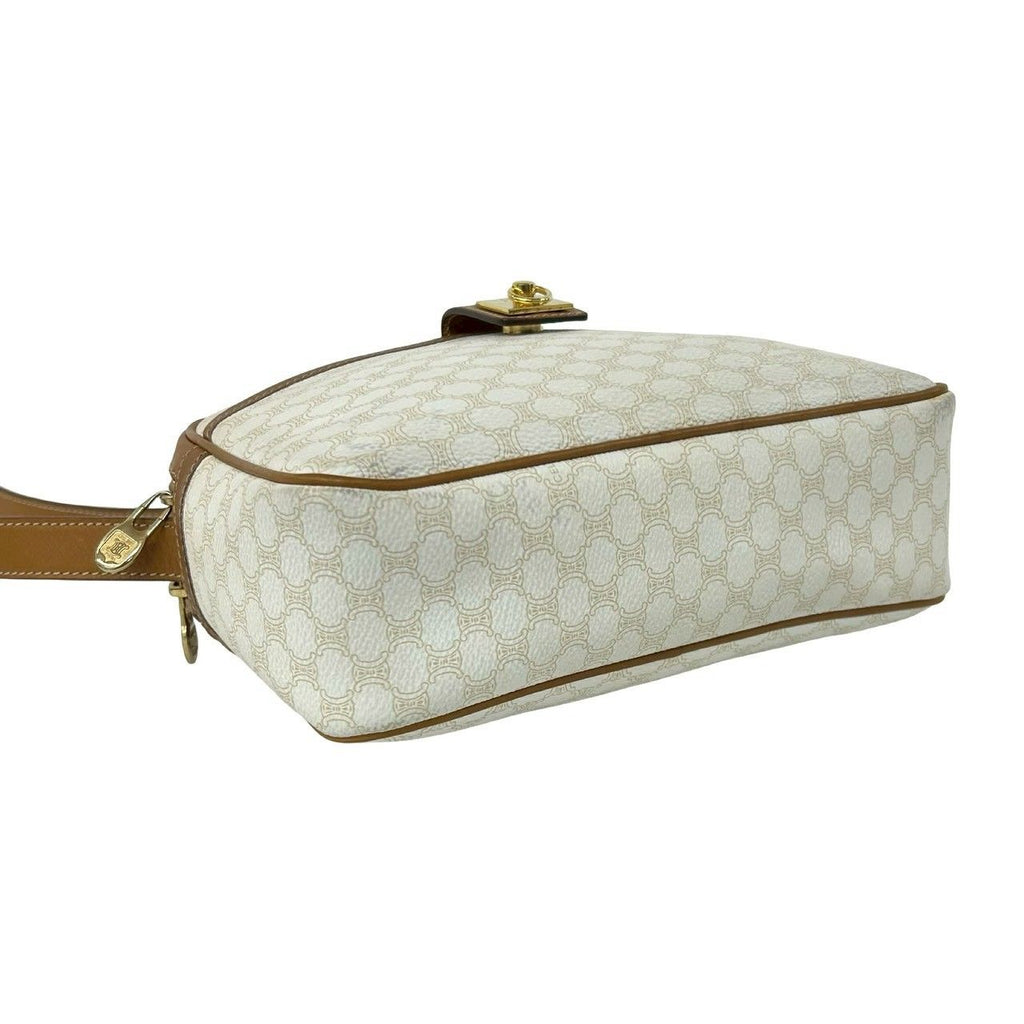 Celine Vintage Logo Ring Macadam Pattern Leather Shoulder Bag Pochette White — view 7