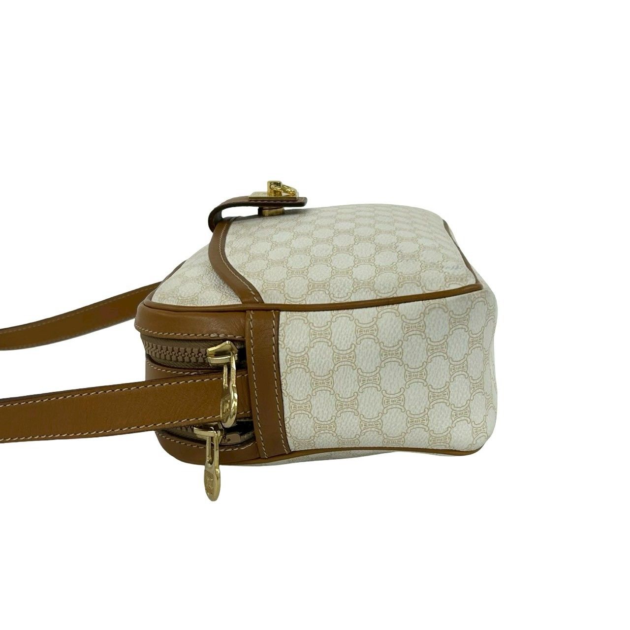 Celine Vintage Logo Ring Macadam Pattern Leather Shoulder Bag Pochette White — view 5