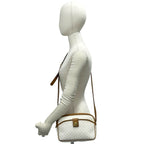 Celine Vintage Logo Ring Macadam Pattern Leather Shoulder Bag Pochette White — view 2