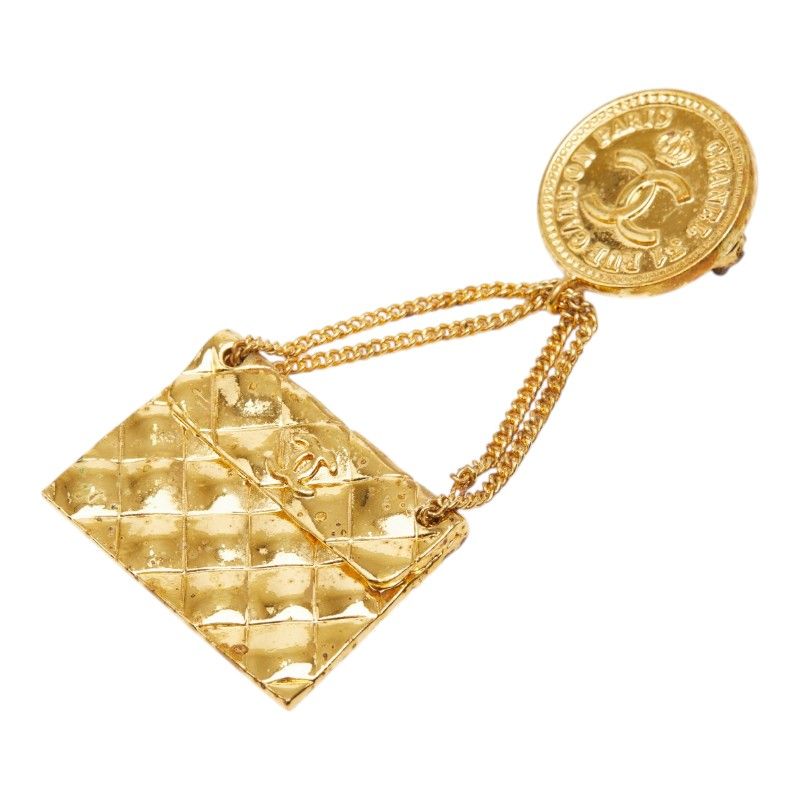 Chanel CC Logo Quilted Vintage Brooch 25 Gold Plated