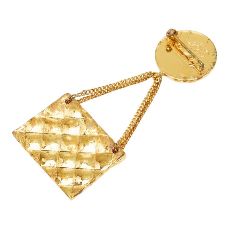 Chanel CC Logo Quilted Vintage Brooch 25 Gold Plated — view 2