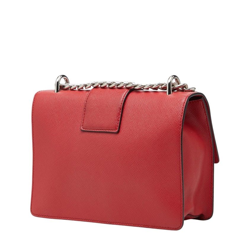 Prada Chain Shoulder Bag Red Saffiano Leather — view 2