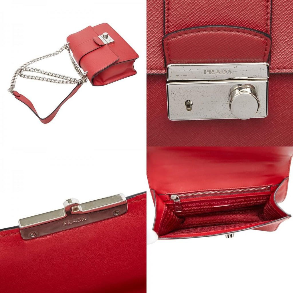 Prada Chain Shoulder Bag Red Saffiano Leather — view 8