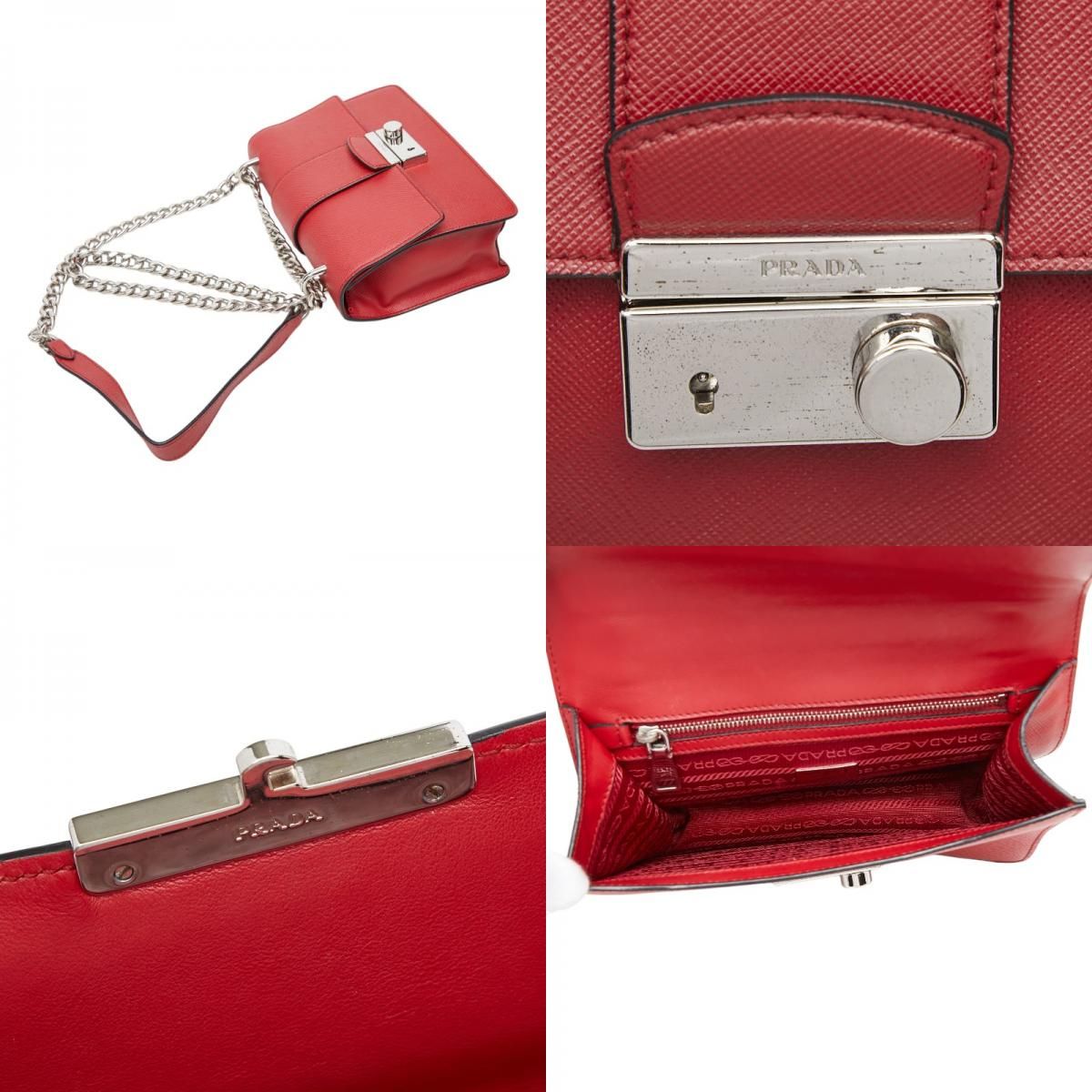 Prada Chain Shoulder Bag Red Saffiano Leather — view 8