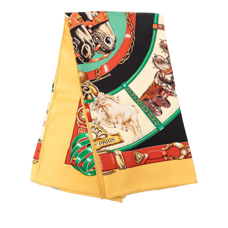 Hermes Carre 90 Chevaux de Trait Scarf Yellow Multicolor Silk — view 2