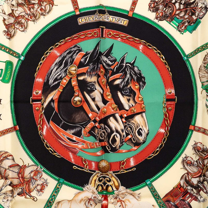 Hermes Carre 90 Chevaux de Trait Scarf Yellow Multicolor Silk — view 3