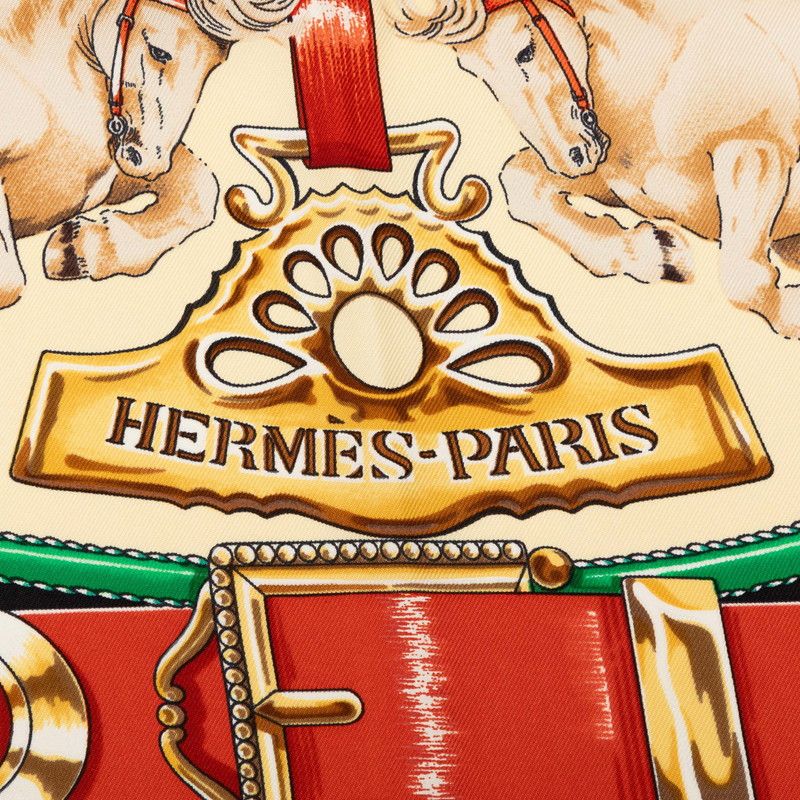 Hermes Carre 90 Chevaux de Trait Scarf Yellow Multicolor Silk — view 4