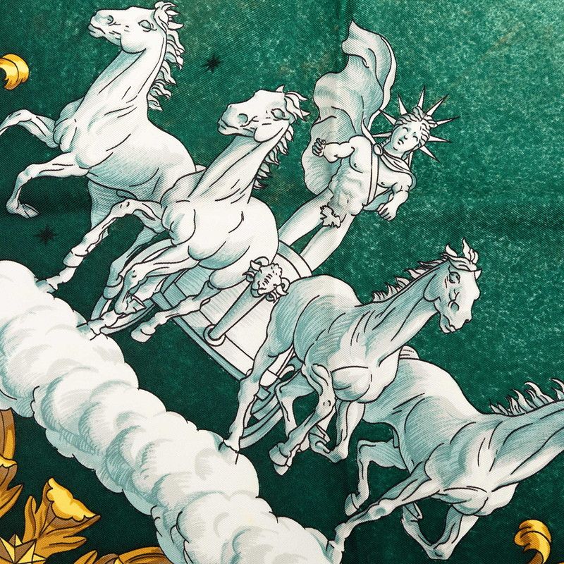 Hermes Carre 90 Cosmos Cosmology Scarf Green White Yellow Silk — view 4