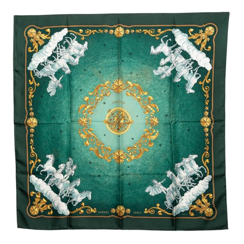 Hermes Carre 90 Cosmos Cosmology Scarf Green White Yellow Silk