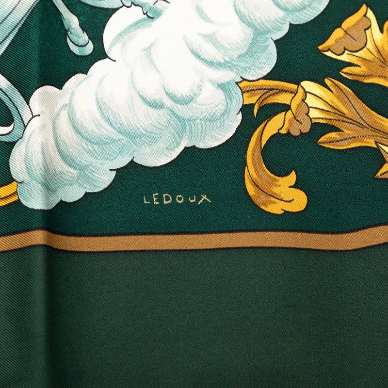 Hermes Carre 90 Cosmos Cosmology Scarf Green White Yellow Silk — view 6