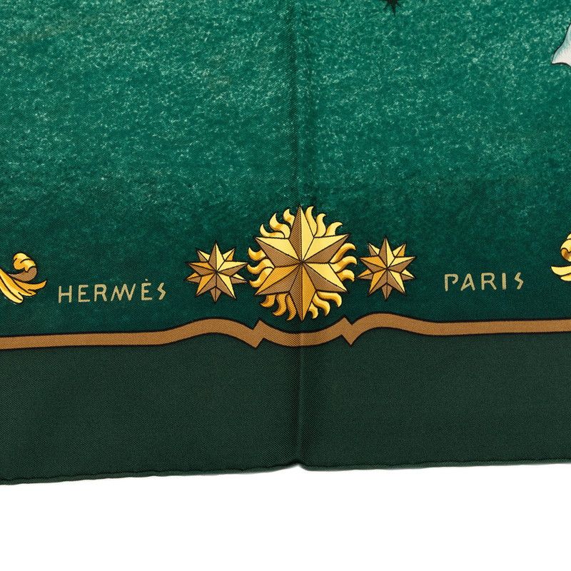 Hermes Carre 90 Cosmos Cosmology Scarf Green White Yellow Silk — view 5
