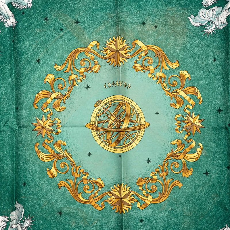 Hermes Carre 90 Cosmos Cosmology Scarf Green White Yellow Silk — view 3