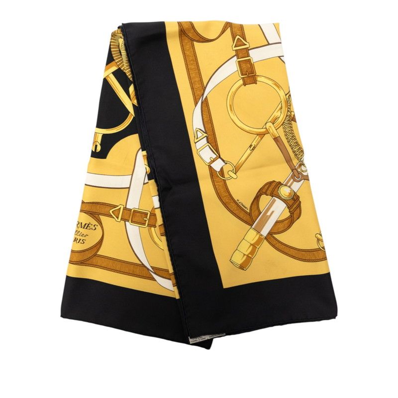 Hermes Carre 90 Eperon D'or Yellow Gold Spurs Scarf Black Silk — view 2
