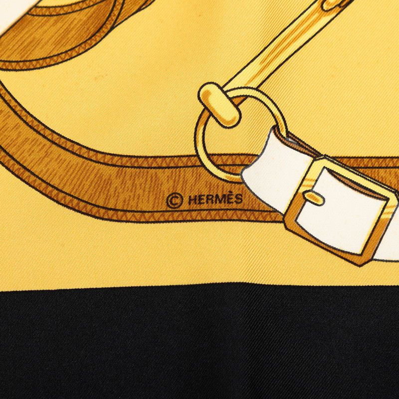 Hermes Carre 90 Eperon D'or Yellow Gold Spurs Scarf Black Silk — view 8