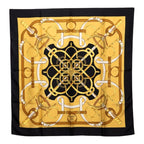 Hermes Carre 90 Eperon D'or Yellow Gold Spurs Scarf Black Silk