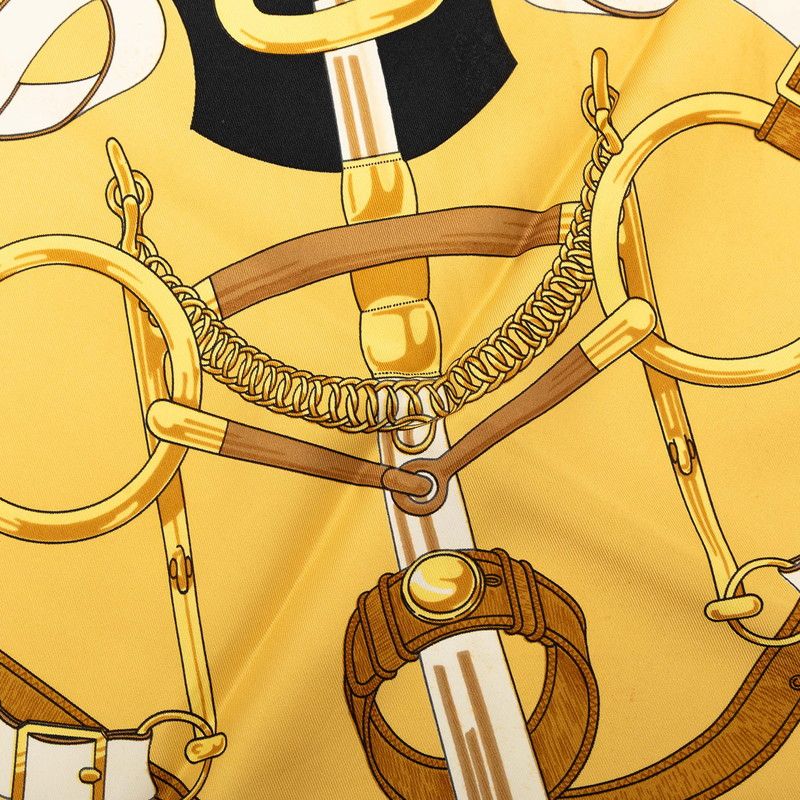 Hermes Carre 90 Eperon D'or Yellow Gold Spurs Scarf Black Silk — view 4