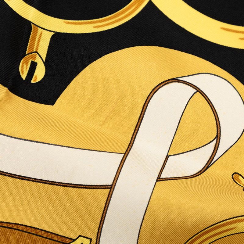 Hermes Carre 90 Eperon D'or Yellow Gold Spurs Scarf Black Silk — view 5
